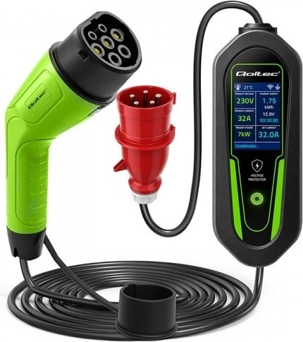Kaasaskantav laadija elektri- ja hübriidautodele Qoltec Type 2, 7 kW, 230 V, CEE 32 A, Wi‑Fi