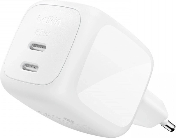 Belkini kahe USB-C-pordiga GaN-võrgulaadija 67 W, valge