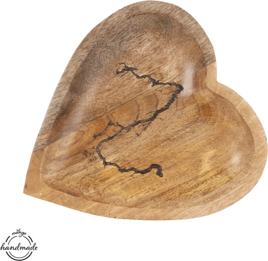 Mangopuidust südamekujuline puidust kandik 26 × 24 cm