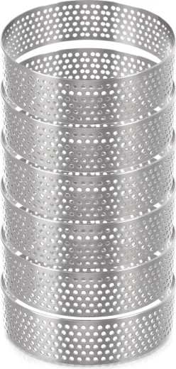 Perforated stainless steel tartlet rings 7 cm, set of 6