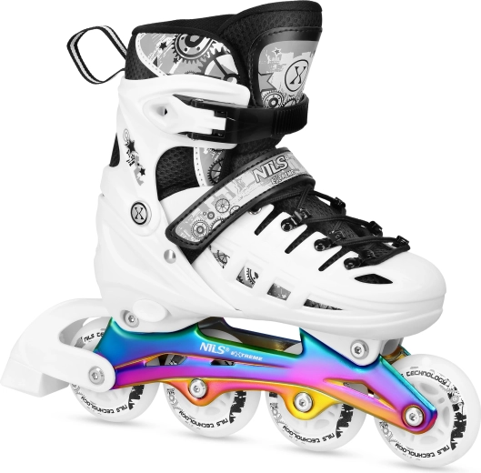 NILS Extreme 4-in-1 Universal Skates, Rainbow/White – L (39-42)