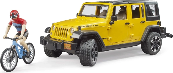Bruder Jeep Wrangler Rubicon koos jalgratturi ja jalgrattaga