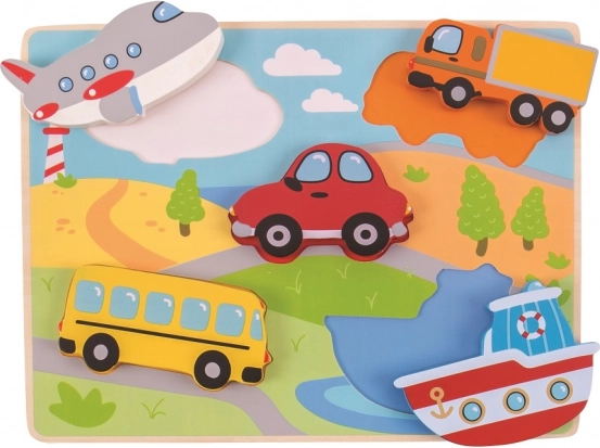 Puidust sissetõstetav pusle – transpordivahendid BIGJIGS TOYS
