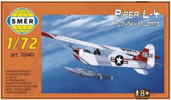 Piper L-4 mudell ujukitega, mõõtkava 1:72, 14,7 × 9,3 cm, karbis 25 × 14,5 × 4,5 cm