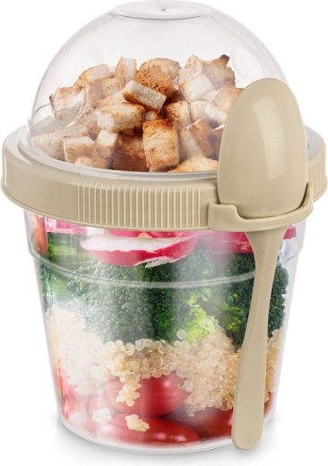 Yogurt cup with spoon and muesli bowl 400 ml