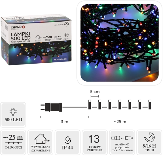 LED string lights 500 multicolor LEDs 28 m (25 m lighted section) for indoor and outdoor use - 1 piece