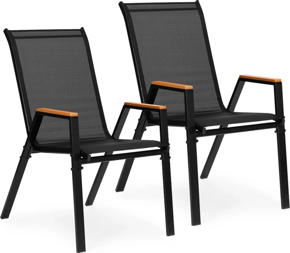 Set of 2 Garden Chairs for Terrace and Balcony, Black, MultiGarden