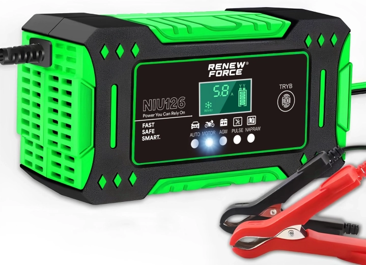 Mikroprotsessoriga autoakude laadija Renew Force 12 V 6 A LCD-ekraani ja taastamisfunktsiooniga