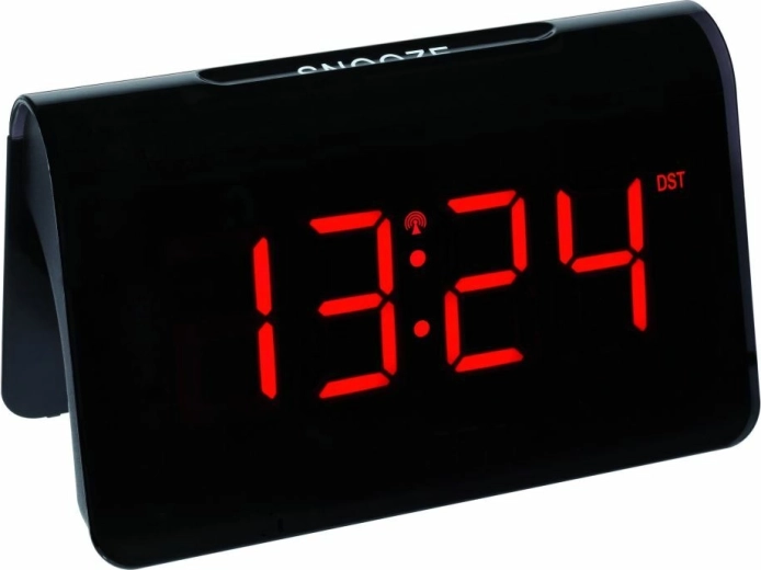 TFA ICON digitaalse raadiojuhitava ajaga äratuskell suurte LED-numbritega, must‑punane