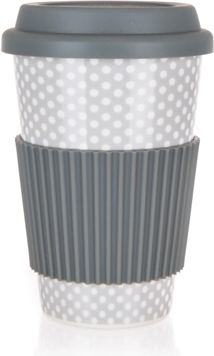Travel ceramic mug with lid 400 ml gray
