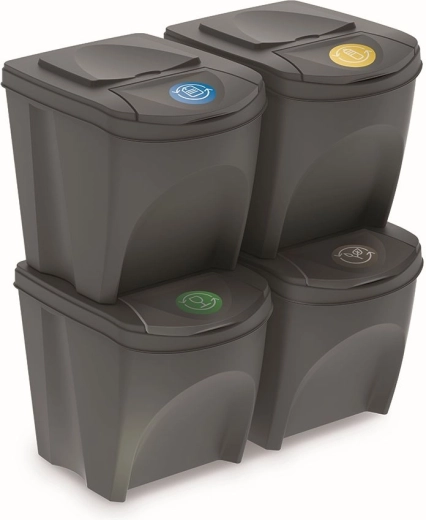 Sortibox III 4 prügikasti komplekt jäätmete sorteerimiseks, hall kivi, 4×25 l