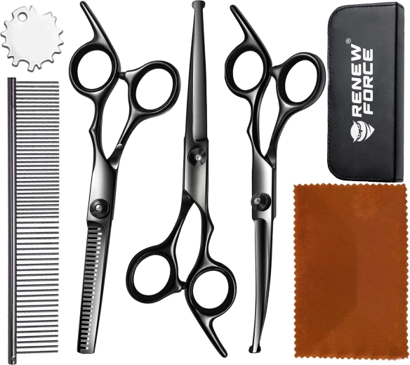 RENEW FORCE professional grooming scissors set for pets with comb and case