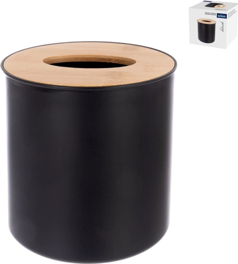Black Plastic and Bamboo Cosmetic Waste Bin