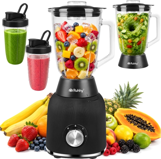 Ruhhy 1200 W lauapealne klaasist blender jääpurustuse ja 2 kaasaskantava pudeliga