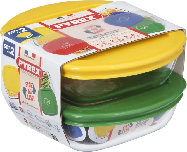 PYREX ruudukujuliste klaasanumate komplekt 2 tk, 0,3 l