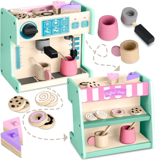 Puidust kohvik kohvimasinaga Ricokids 2in1, mentooliroheline