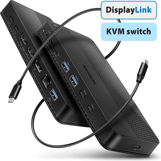 AXAGON USB-C 12-ühes dokkimisjaam KVM-i ja DisplayLinkiga