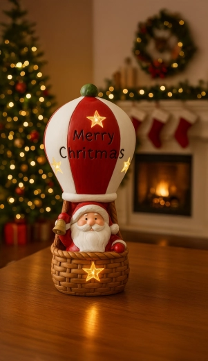 Jõulukuju: Santa kuumaõhupallis LED-tuledega 20 × 20 × 43 cm