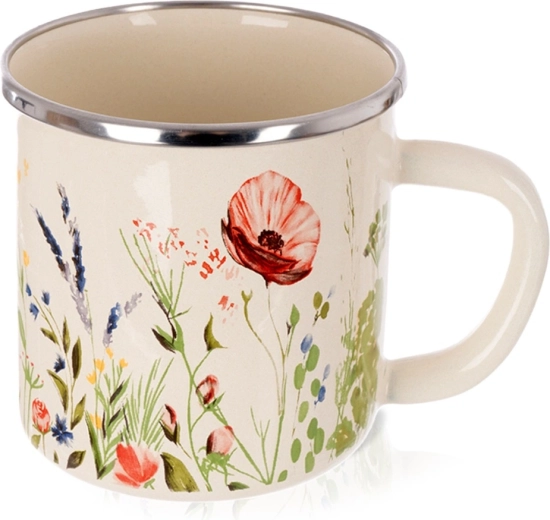 Enamel cream mug with poppies 400 ml