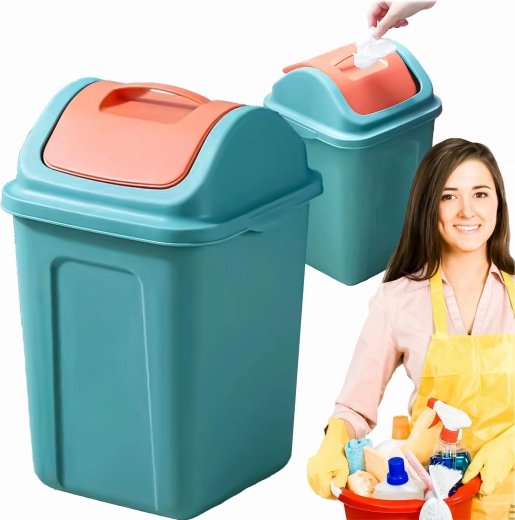 Plastic swing-top recycling bin 10 l – turquoise