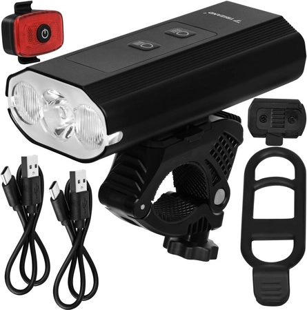 Trizand LED Bicycle Light Set 1300 lm (front + rear) with USB-C and power bank