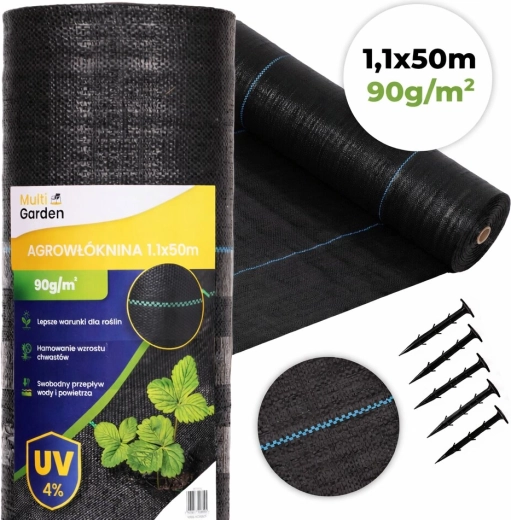 UV-kindel umbrohutõrjekangas 90 g/m², 1,1 × 50 m koos kinnitusvaiadega, MultiGarden