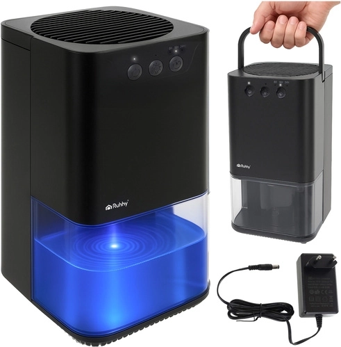 Ruhhy compact dehumidifier with LED backlight and timer, black