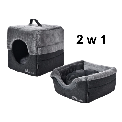 Lemmikloomade pesa 2-in-1, must-hall, 40 × 40 × 40 cm