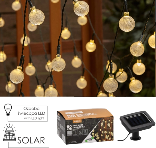 Solar Garden String Lights Bubble 50 LED Warm White 9.35 m