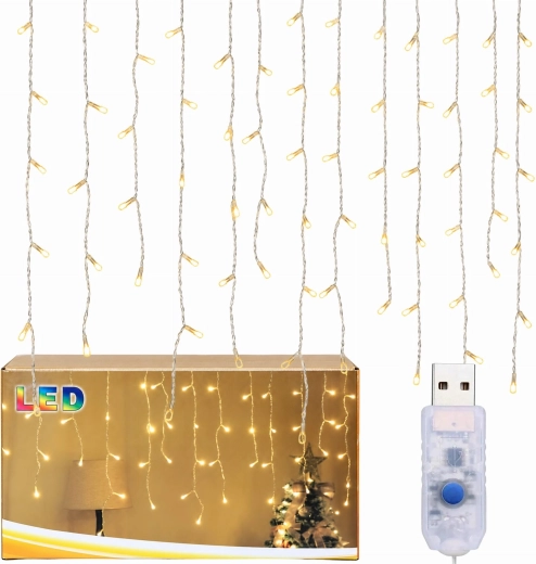 Jõulutuled jääpurikatega, 96 LED-i, soe valge, USB, 3,5 m