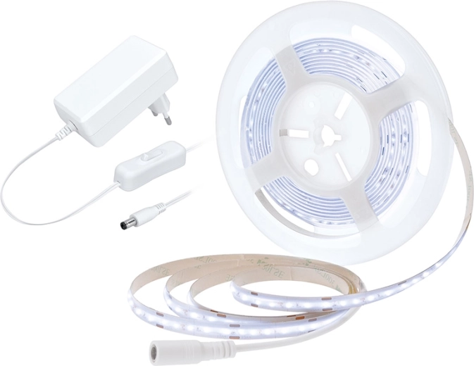 Solight LED COB riba koos adapteri ja lülitiga 5 m 8 W/m külm valge