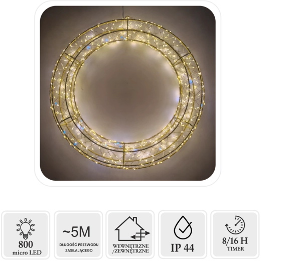 Jõulune LED-pärg 50 cm, 800 mikro-LED-i soe valge + külm vilkumine (flash) – 1 tk