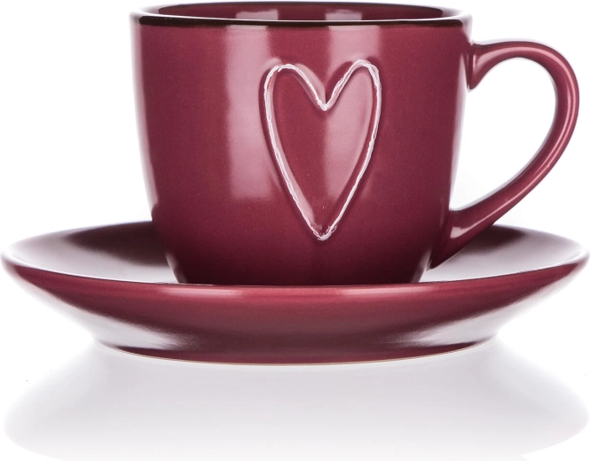 Keraamiline tass alustassiga 260 ml HEART, bordoo
