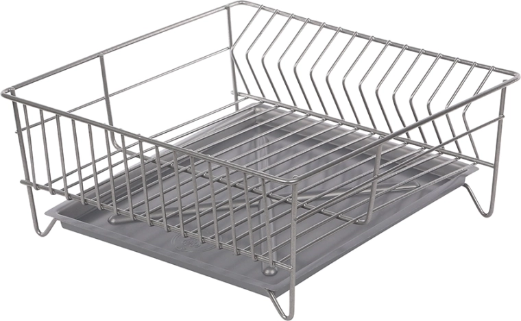 Metpol square dish drainer 32 cm, silver, with drip tray