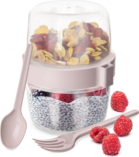 Kaheosaline jogurtitops koos müsli kausiga ja lusikaga 370 ml