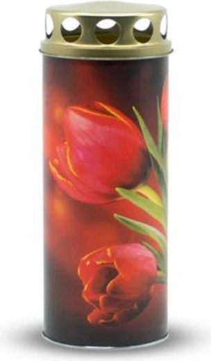 Grave candle with tulip motif 195 g, golden lid