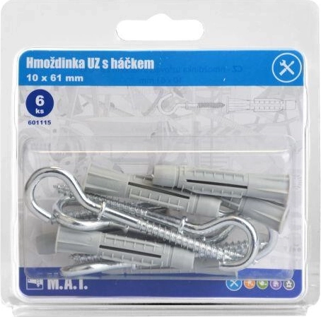 Sõlmtüübel konksuga 10 × 61 mm, valge tsink, 6 tk