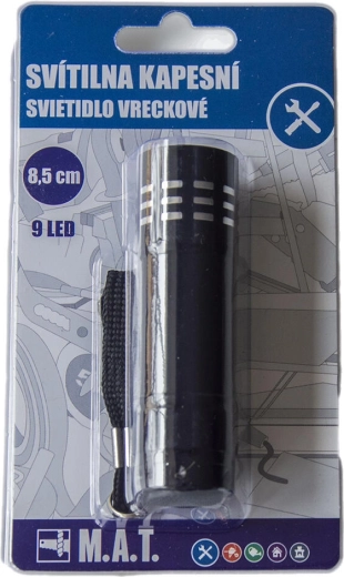 Kompaktne alumiiniumist taskulamp 9 LED-iga, must, 8,5 cm
