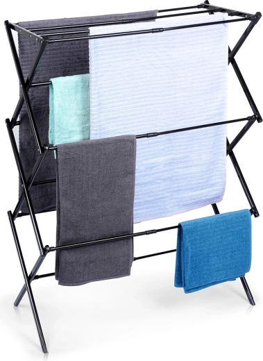Kokkupandav metallist pesukuivatusrest, must, teleskoopiline 44,5–75 × 37,5 × 105 cm