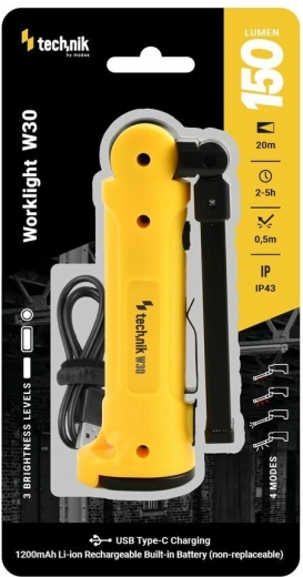 Technik W30 laetav töövalgusti COB LED 150 lm punase valgusega