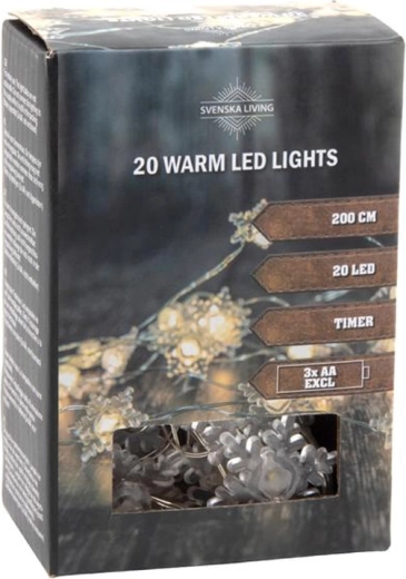 Valguskett taimeriga, 20 LED lumehelvest, 200 cm