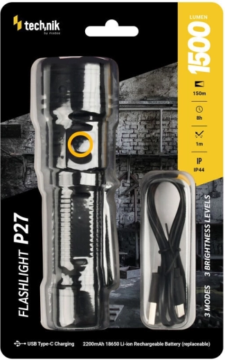 Technik MT-P27 taskulamp 1500 lm USB‑C ja vahetatava 18650 akuga