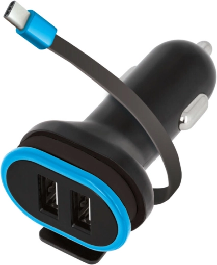 Autolaadija FOREVER USB‑C kaabliga, 2× USB, 3 A