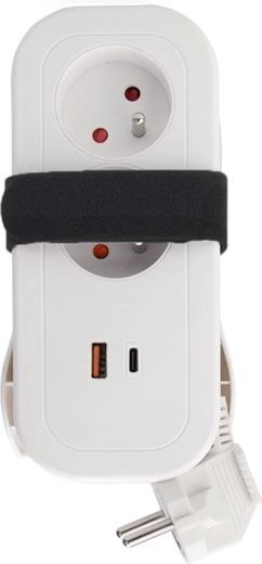 Solighti 2 pistikupesa ja USB-A/USB-C PD 20 W-ga reisimiseks mõeldud pikendusjuhe, 1,5 m, valge
