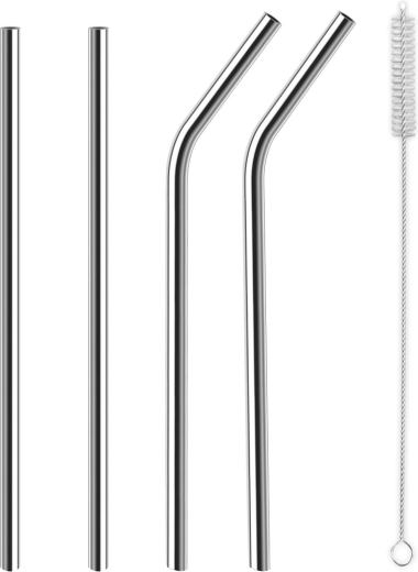 Set of stainless steel drinking straws with cleaning brush (4 pcs)