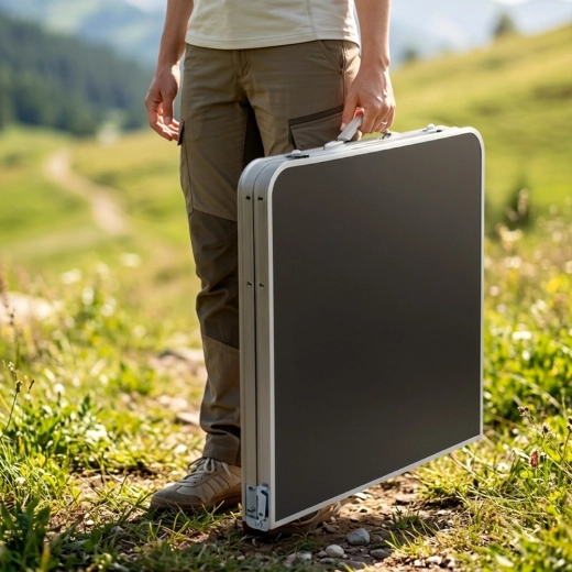 Suitcase-style folding for easy carrying
