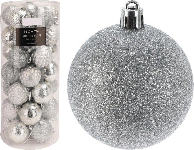 Christmas Bauble Ornaments, Silver, Diameter 6 cm, Mix of Shades