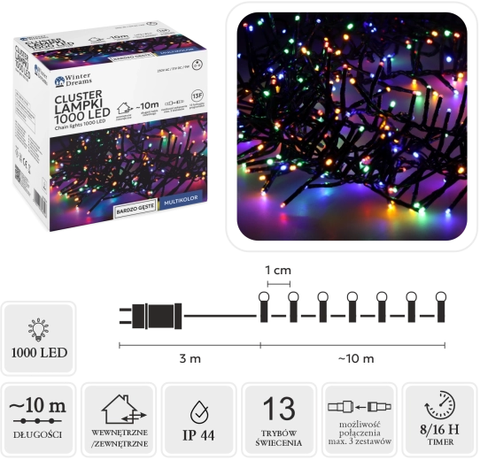 1000 LED-iga mitmevärviline LED-klastervalguskett, 10 m