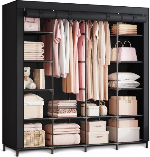 Tekstiilist riidekapp Massido must 170 × 45 × 170 cm