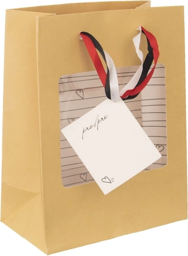 Elegantselt läbipaistva südameaknaosaga kinkepaberist kott 18 × 10 × 23 cm